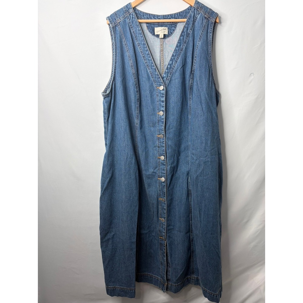 VTG Style Denim Button Front Dress Womens Sz 26 Blue Pockets Utility Cottagecore